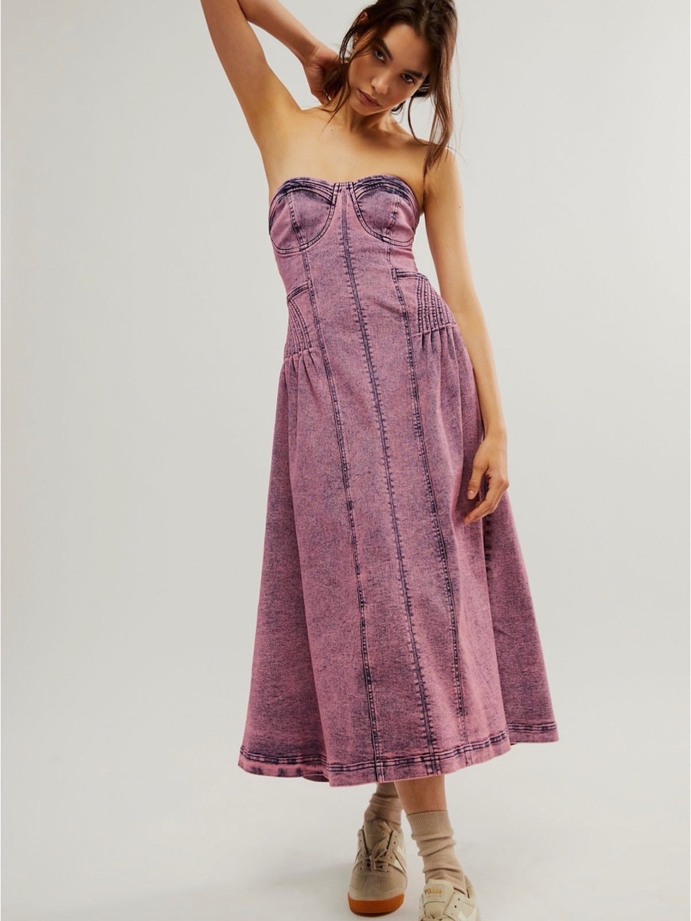 Free People NWT New RARE! Malibu Strapless Pink overdye Denim Bustier Dress XS